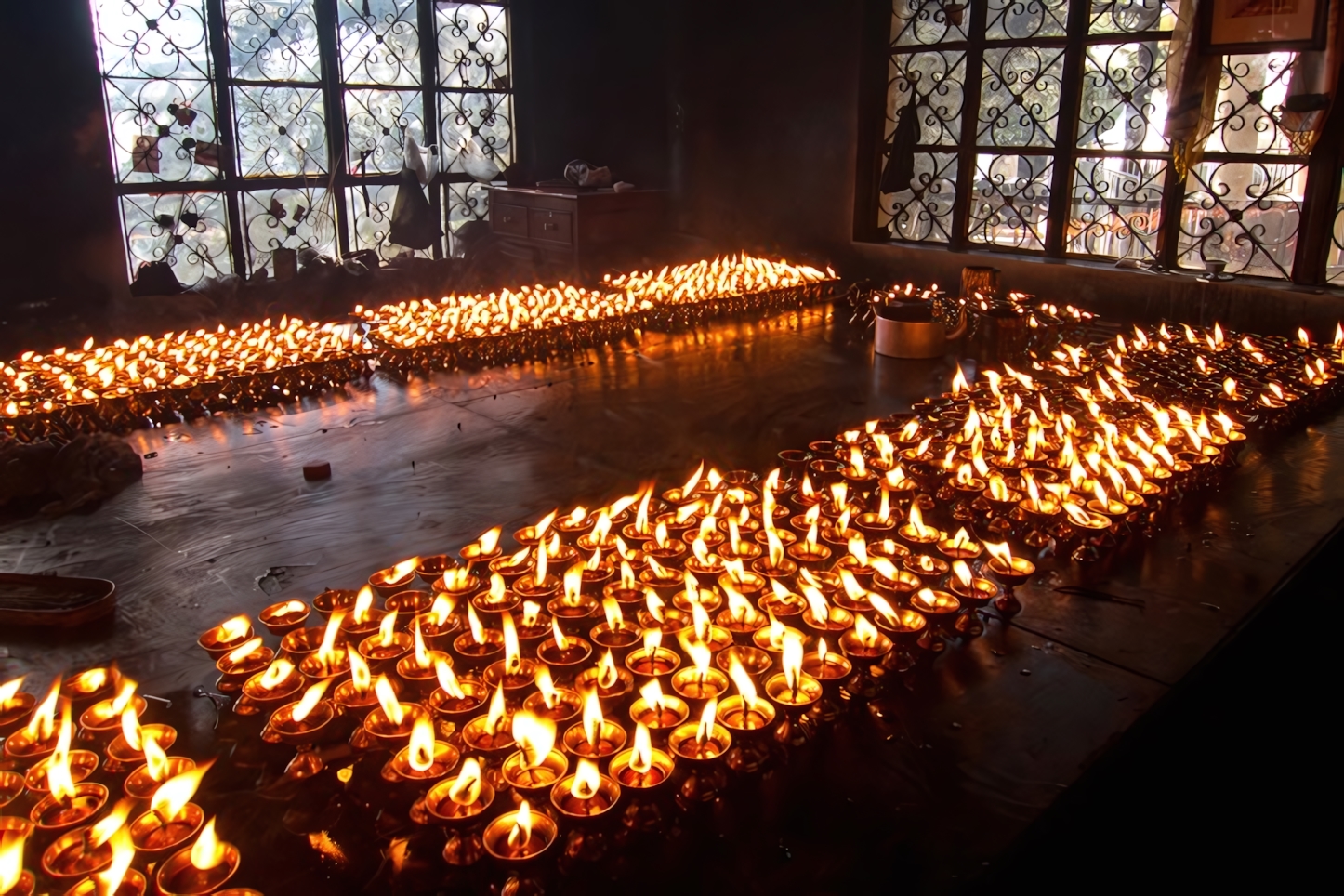 Lamps at the Dalai Lama Temple