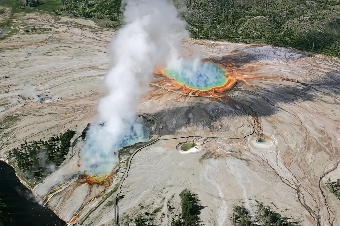 Excelsior Geyser and Grand Prismatic Spring, Yellowstone National Park